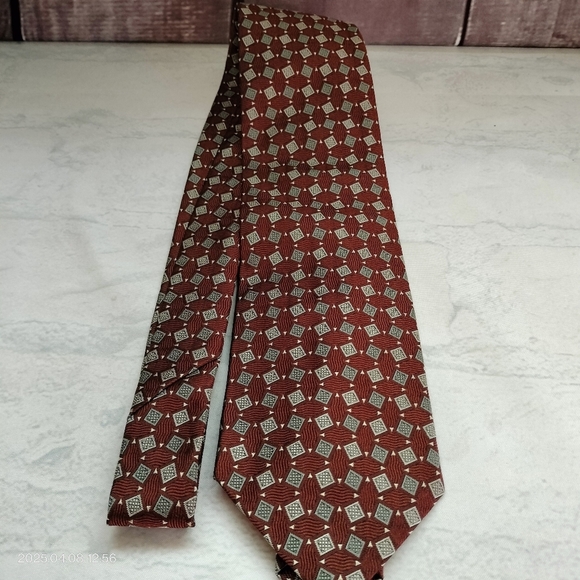 Trendy GENESIS Imported Silk Necktie Tie Rust Gray Geometric Square Jacquard - Picture 2 of 8
